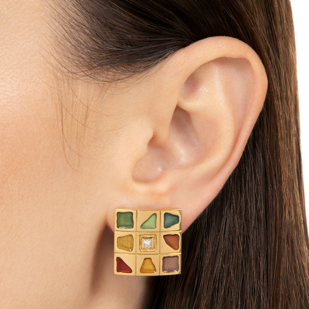 Estate Enamel and Diamond Earrings by Bagués, Spain - 5