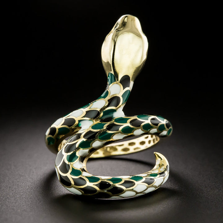 Estate Enamel Snake Ring, Size 8