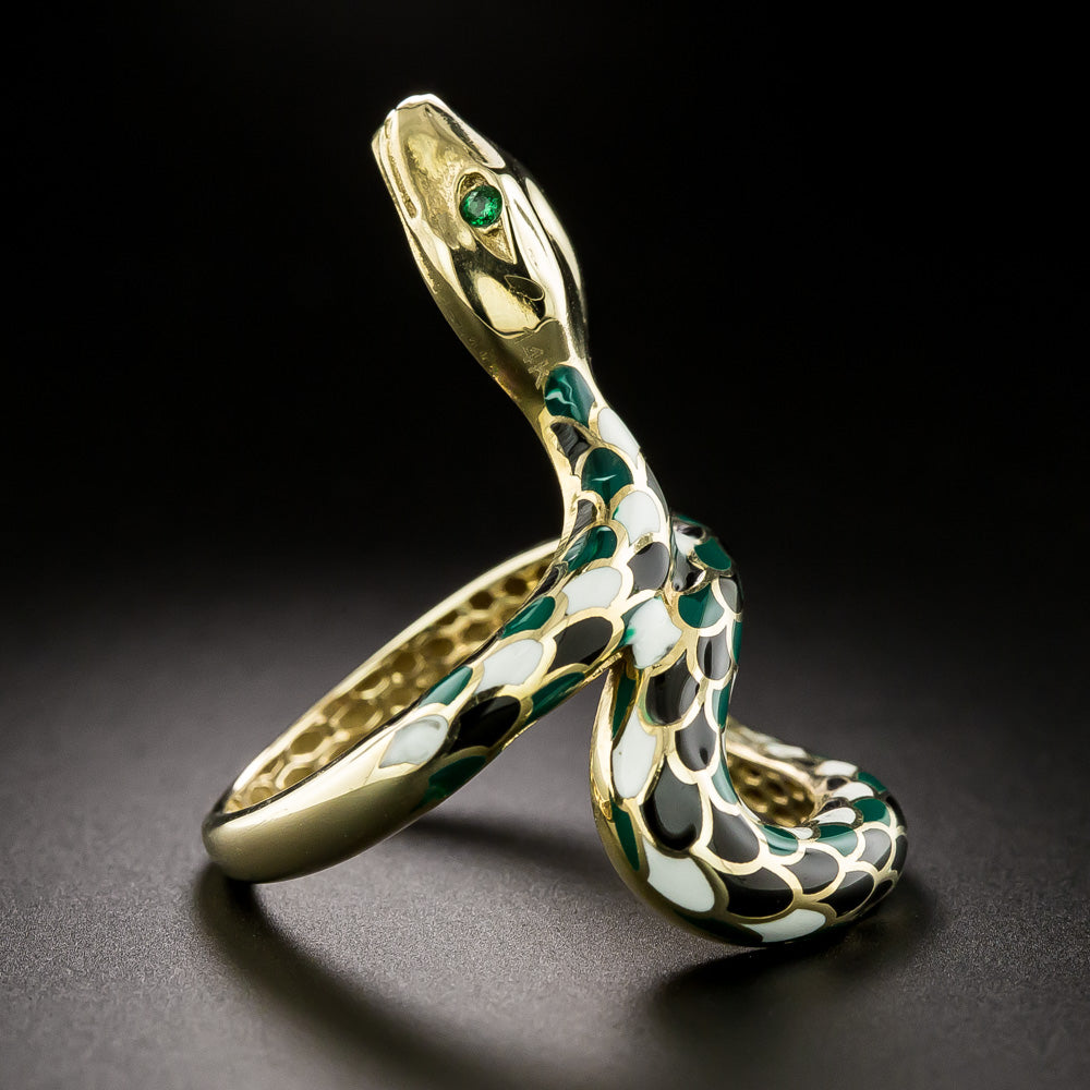 Estate Enamel Snake Ring, Size 8 - 3