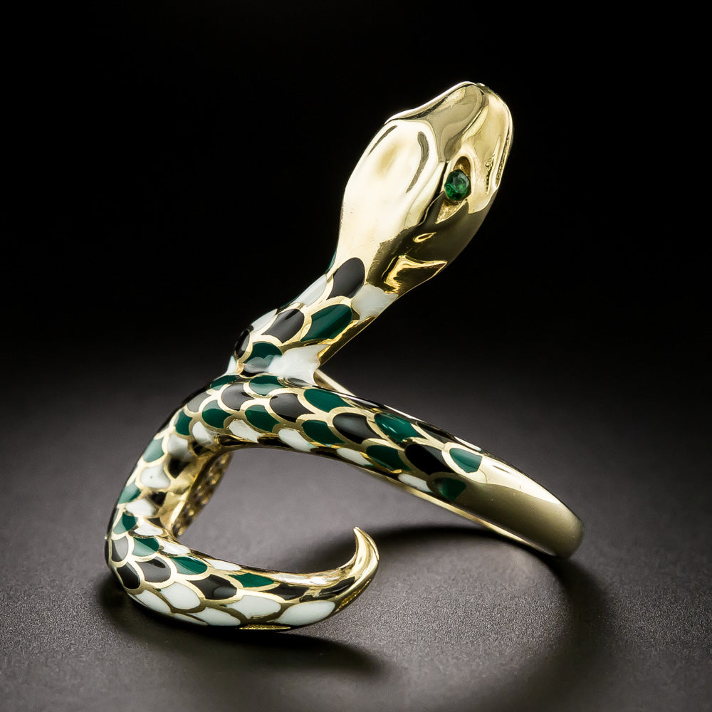 Estate Enamel Snake Ring, Size 8 - 4