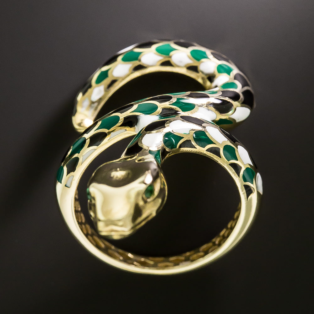 Estate Enamel Snake Ring, Size 8 - 5