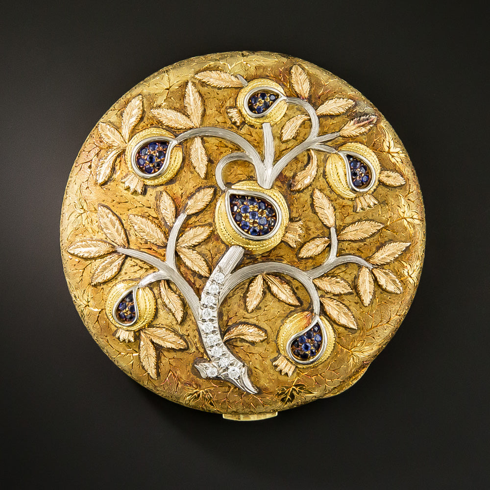Estate Exquisite  Sapphire and Diamond Gold Compact  - 1