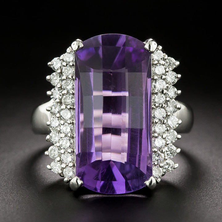 Estate Fancy-Cut Amethyst And Diamond Ring