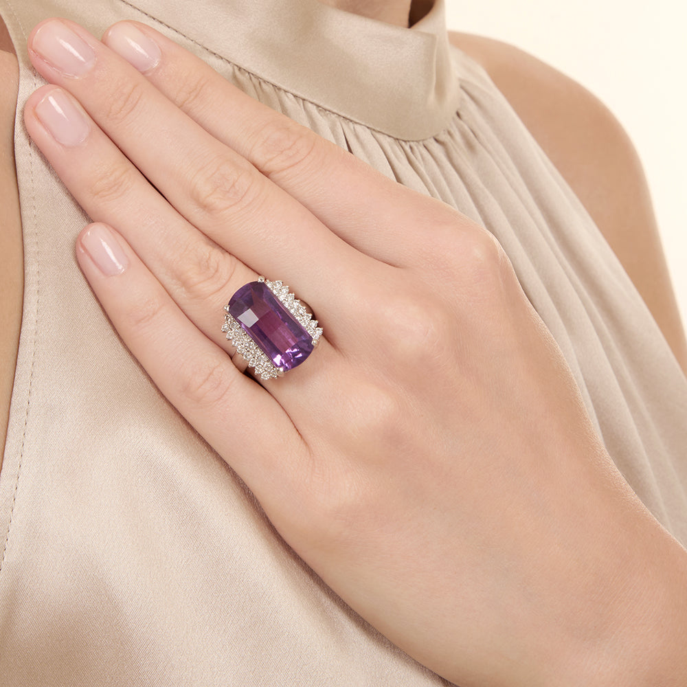 Estate Fancy-Cut Amethyst And Diamond Ring - 6