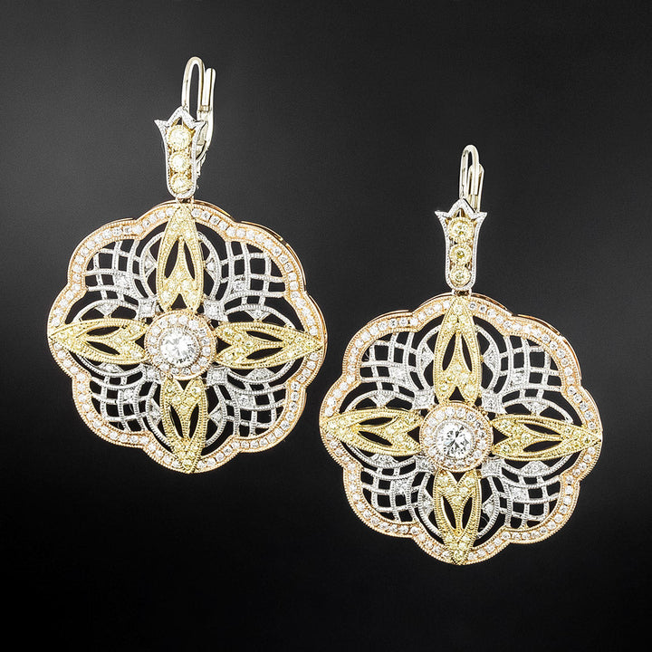 Estate Filigree Diamond Flower Earrings
