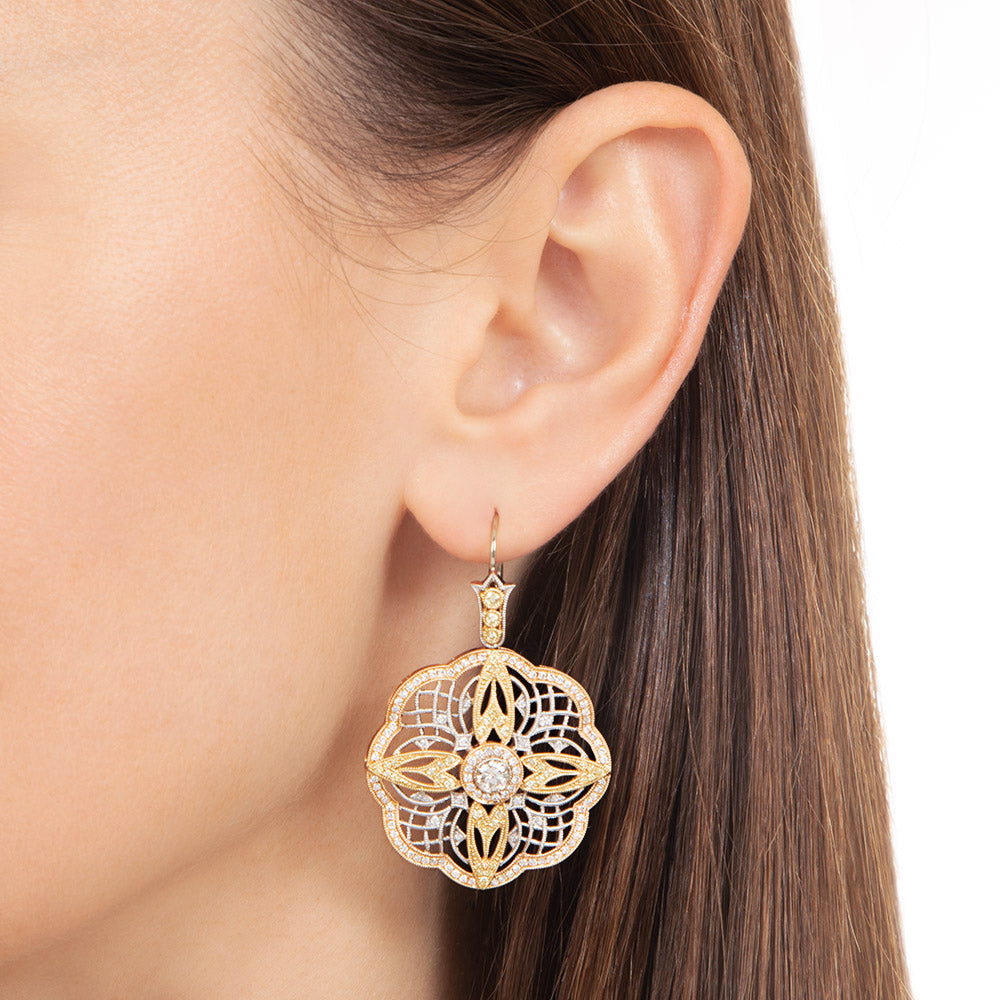 Estate Filigree Diamond Flower Earrings - 3
