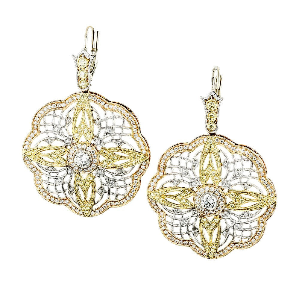 Estate Filigree Diamond Flower Earrings - 5