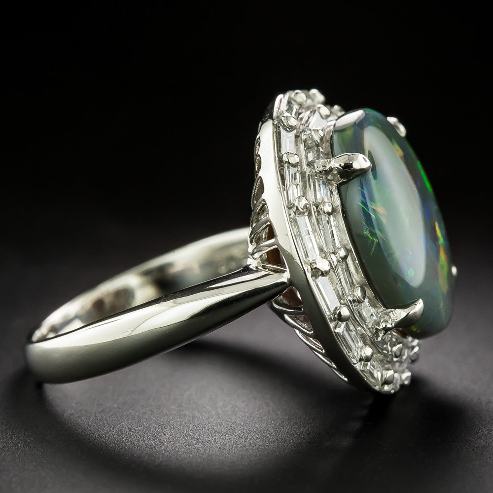 Estate Fine Black Opal and Diamond Double Halo Ring - 4