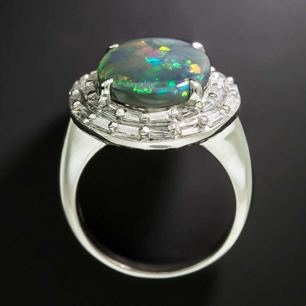 Estate Fine Black Opal and Diamond Double Halo Ring - 5