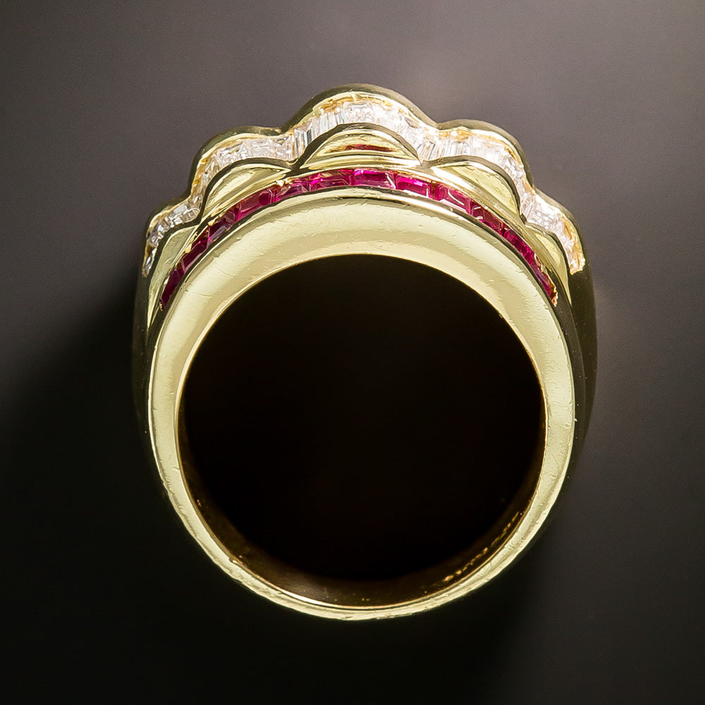 Estate Five-Row Diamond and Ruby Ring - 5