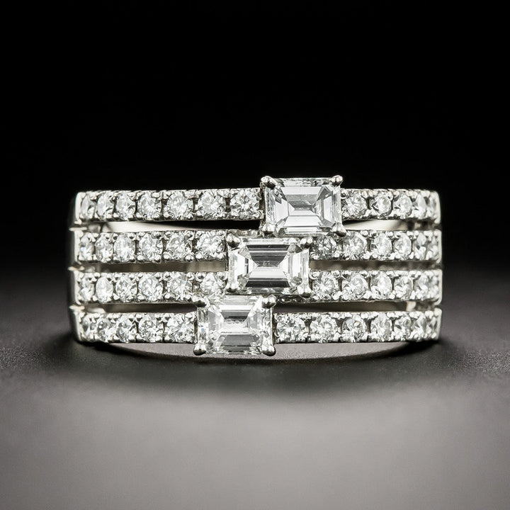 Estate Four-Row Diamond Band with Emerald-Cut Diamonds