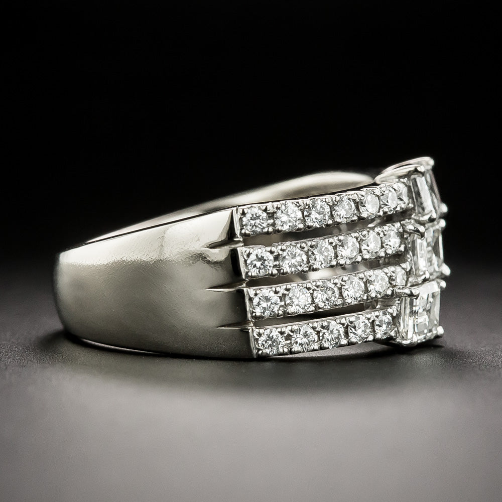 Estate Four-Row Diamond Band with Emerald-Cut Diamonds - 3