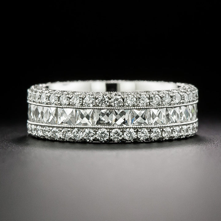 French-Cut and Round Brilliant Diamond Eternity Band, Size 5 3/4+