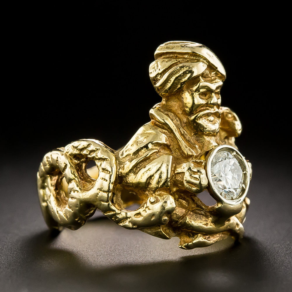 Estate Genie with Snakes Diamond Ring - 3