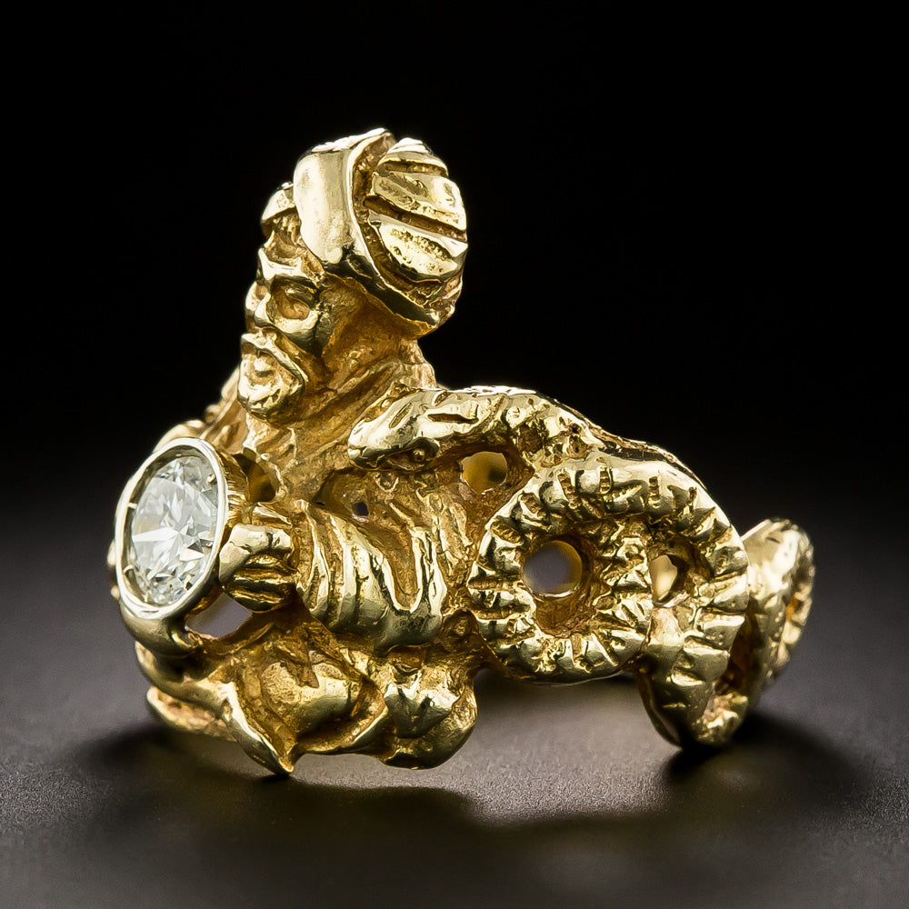 Estate Genie with Snakes Diamond Ring - 5