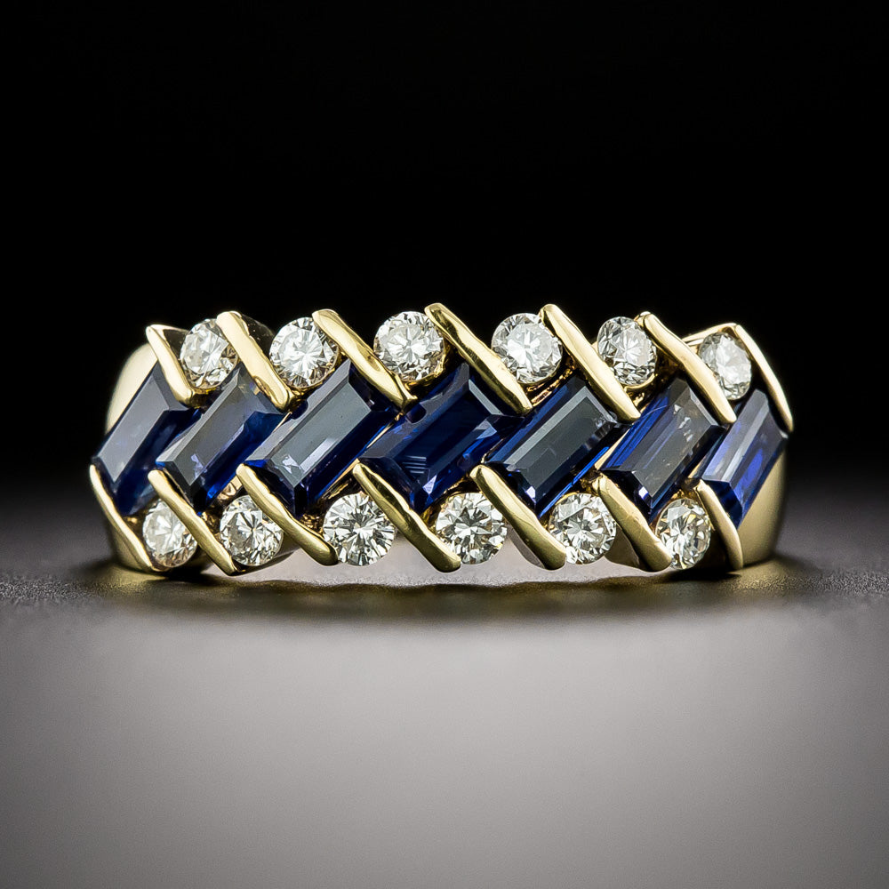 Estate Geometric Sapphire and Diamond Band Ring - 3