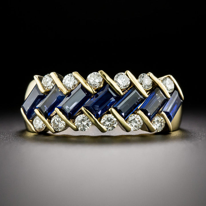 Estate Geometric Sapphire and Diamond Band Ring