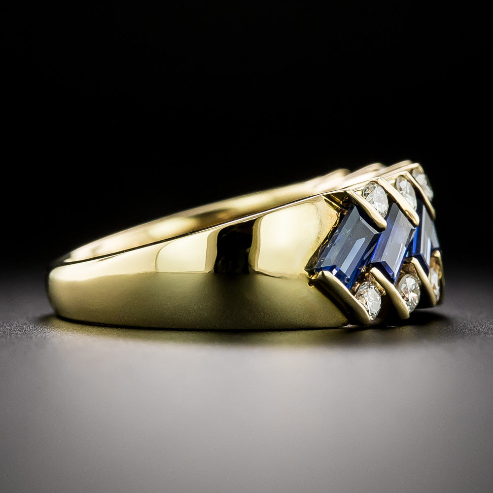 Estate Geometric Sapphire and Diamond Band Ring - 4