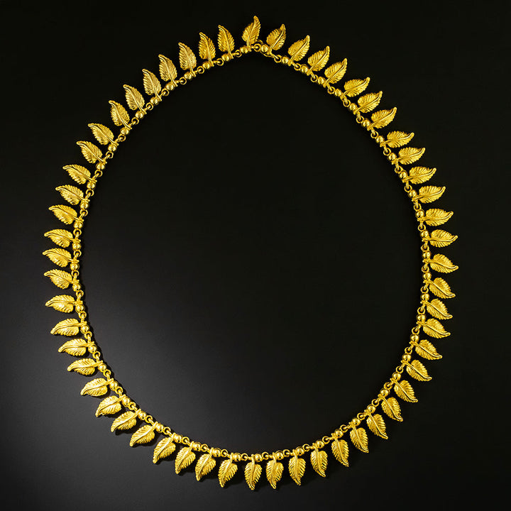 Estate Gold Leaves Fringe Necklace