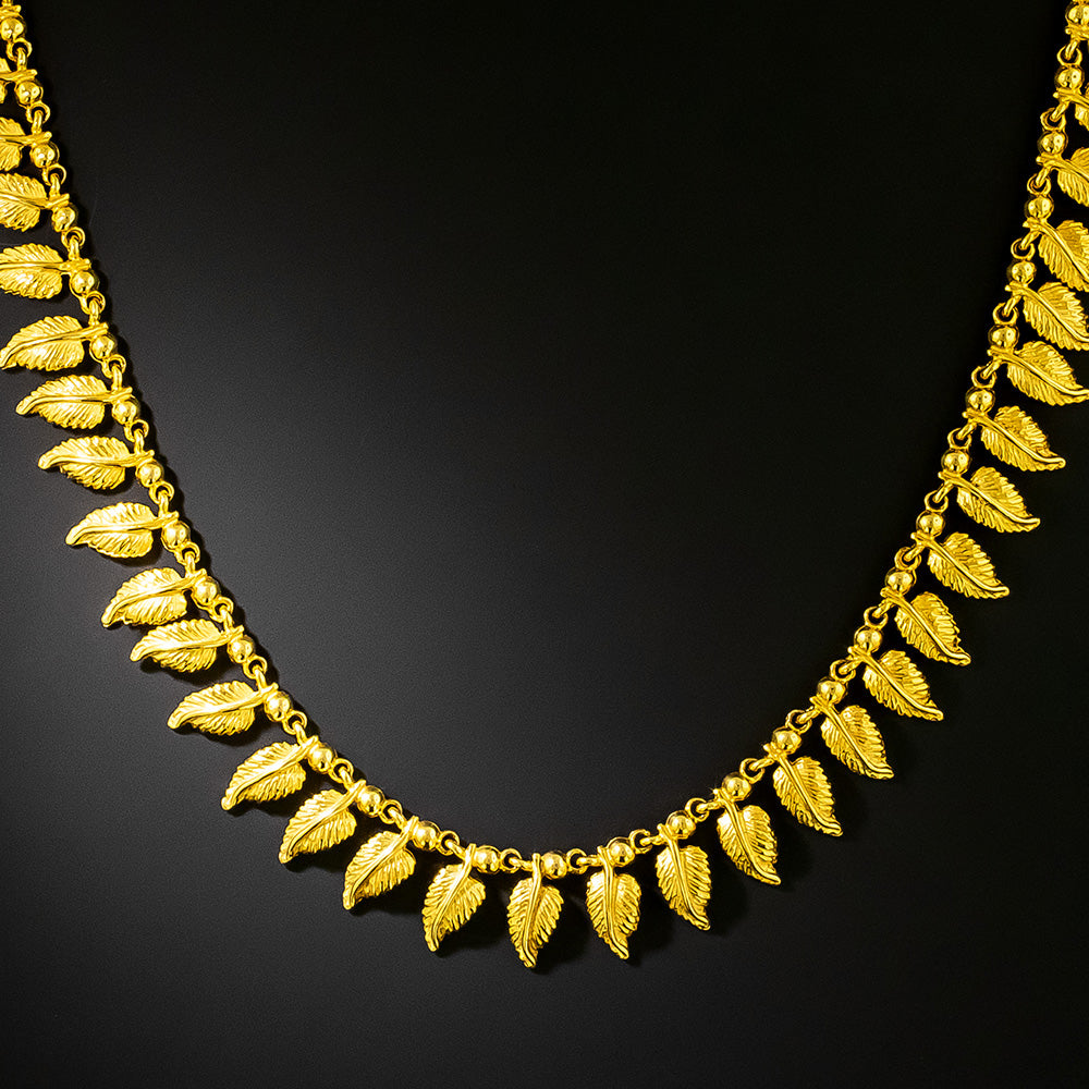 Estate Gold Leaves Fringe Necklace - 3
