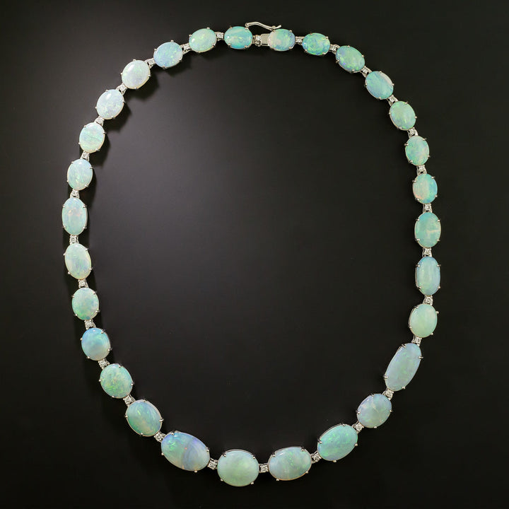 Estate Graduated Opal and Diamond Necklace
