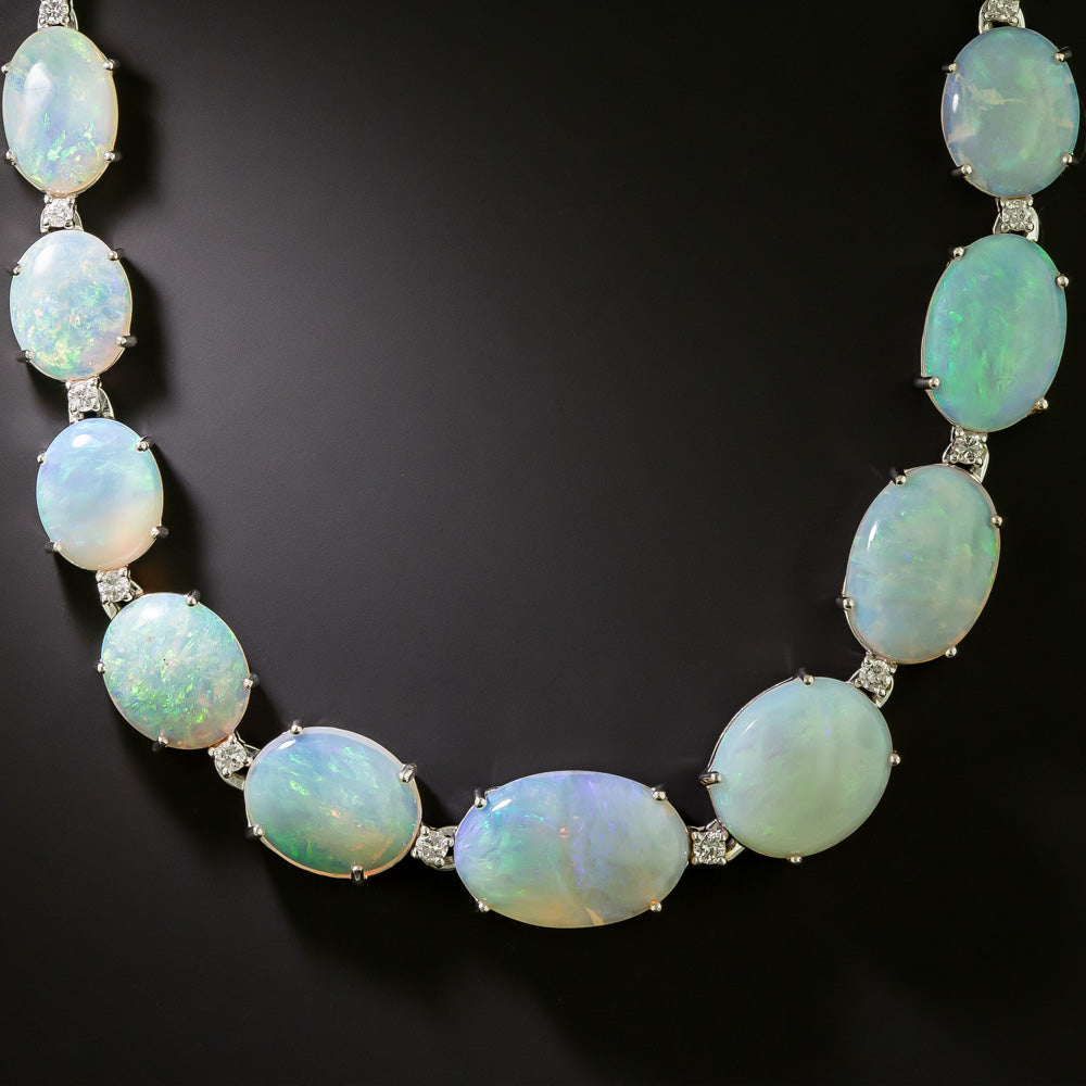 Estate Graduated Opal and Diamond Necklace - 3