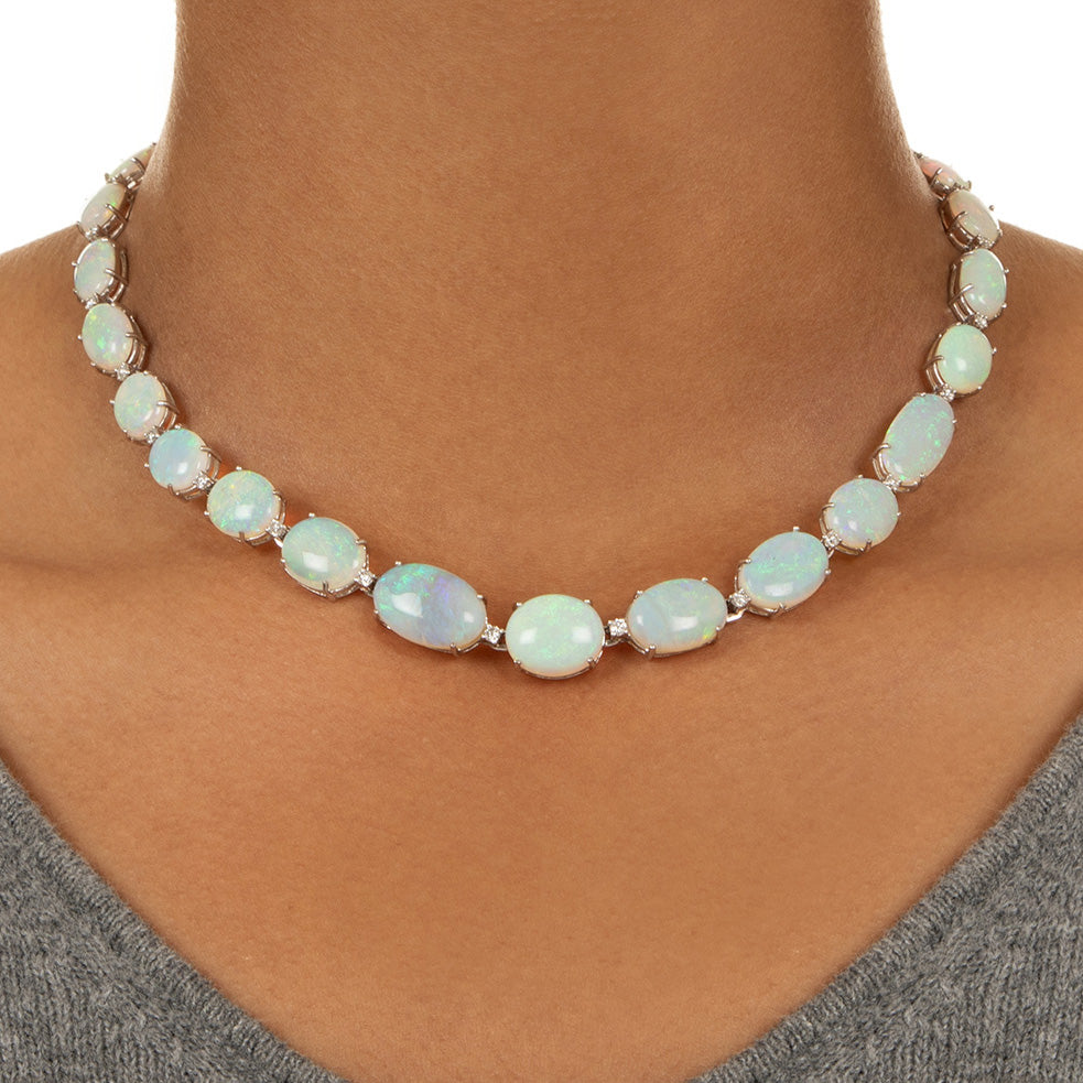 Estate Graduated Opal and Diamond Necklace - 4