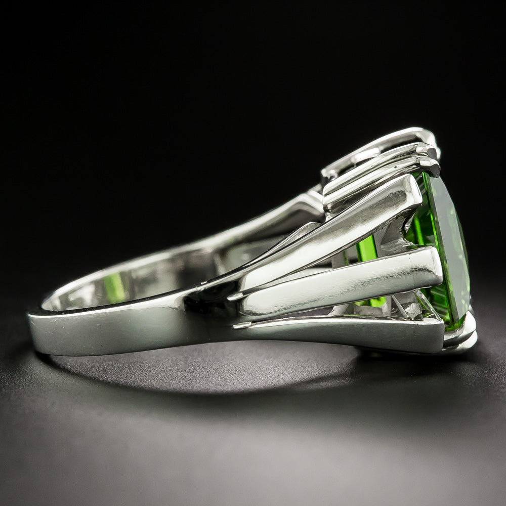 Estate Green Tourmaline and Baguette Diamond Ring - 4