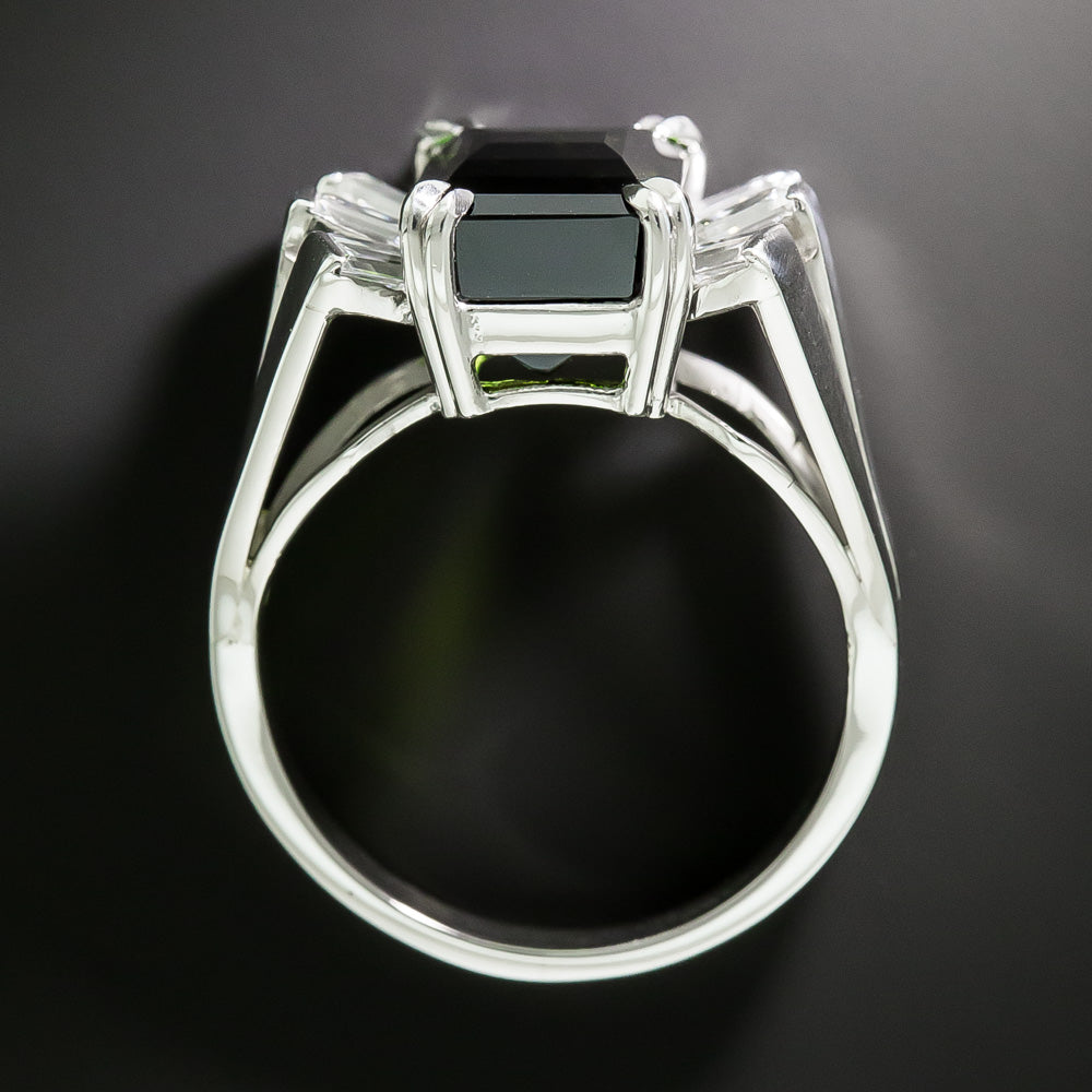 Estate Green Tourmaline and Baguette Diamond Ring - 5