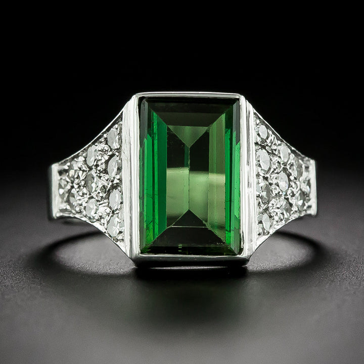 Estate Green Tourmaline and Diamond Ring