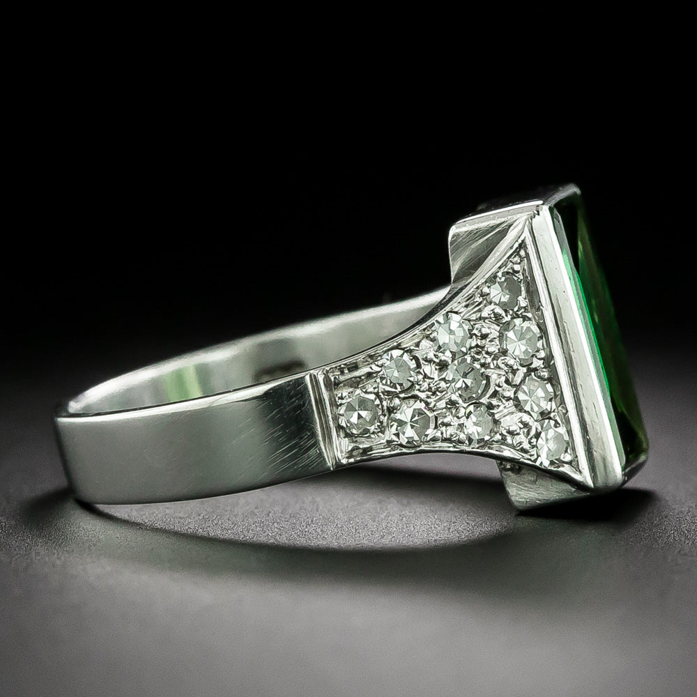 Estate Green Tourmaline and Diamond Ring - 5
