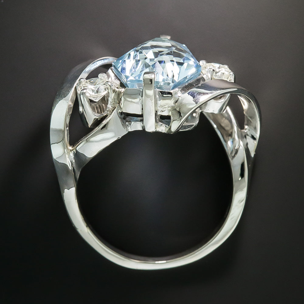 Estate Hexagonal Aquamarine and Diamond Ring - 5