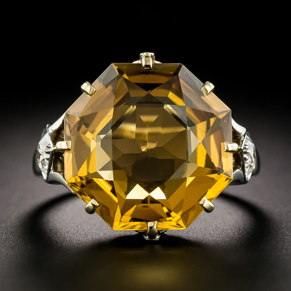 Estate Hexagonal Citrine and Diamond Ring - 2