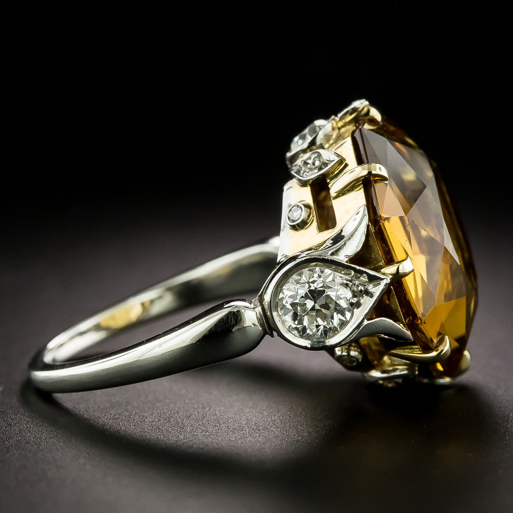 Estate Hexagonal Citrine and Diamond Ring - 3