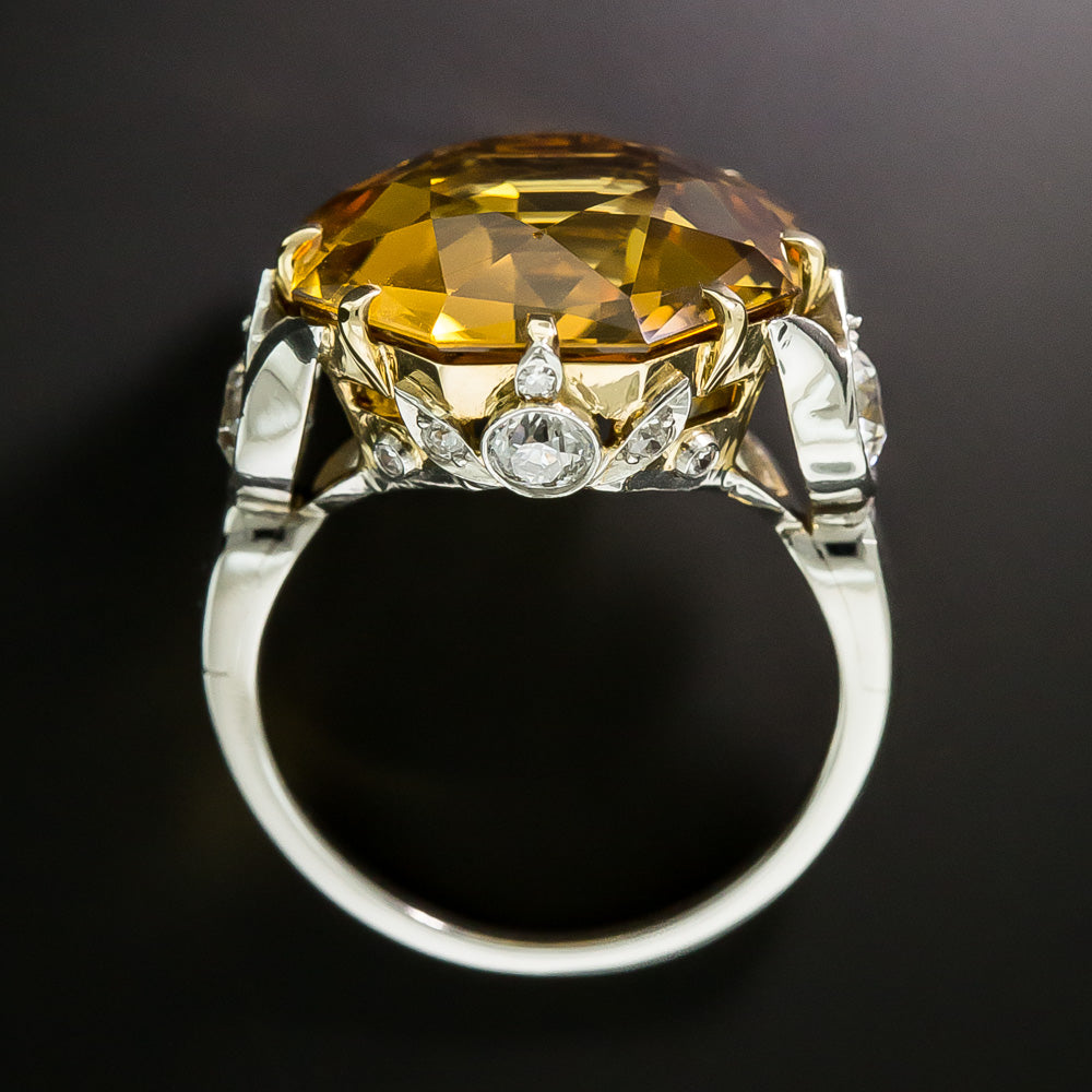 Estate Hexagonal Citrine and Diamond Ring - 4