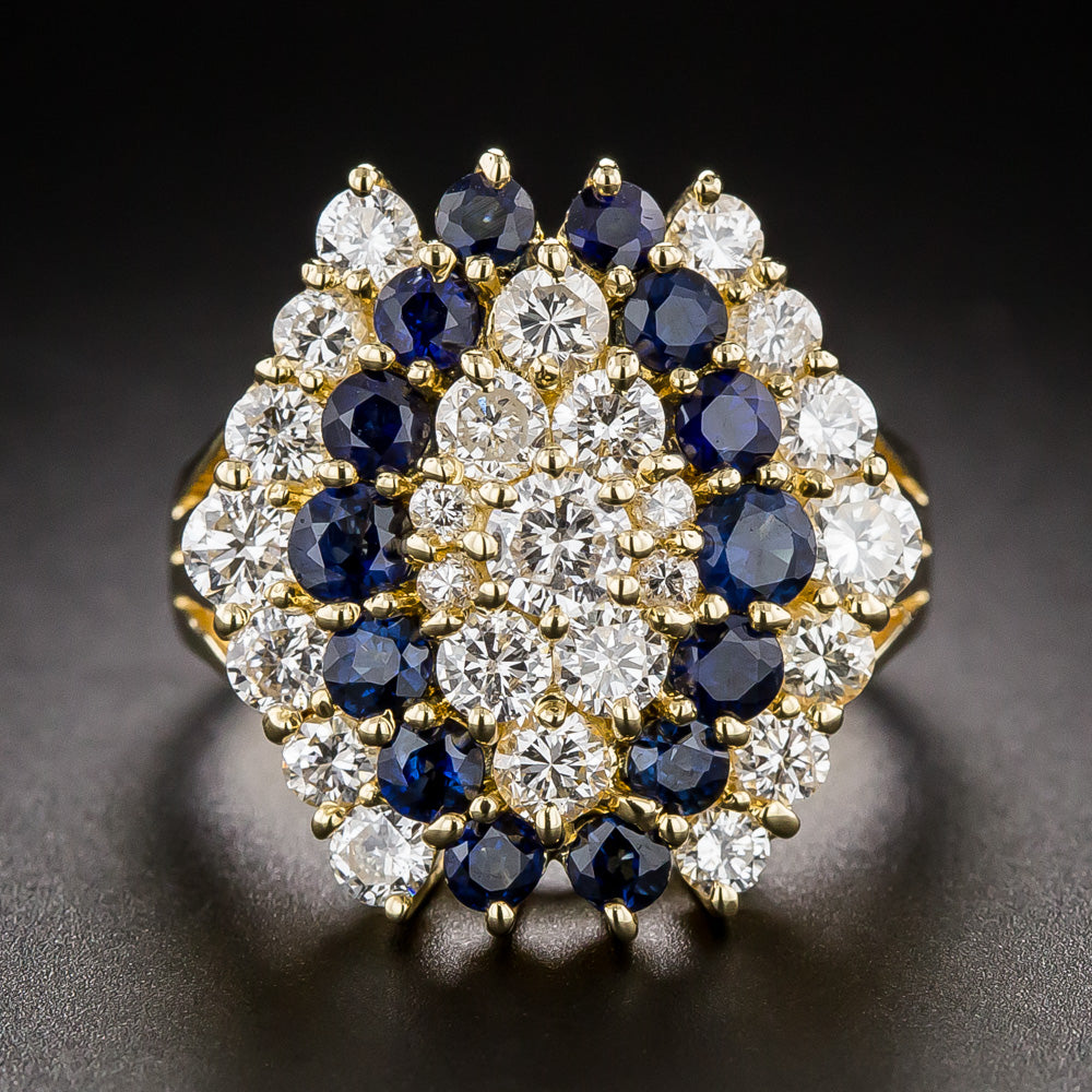 Estate Hexagonal Sapphire and Diamond Cluster Ring - 1
