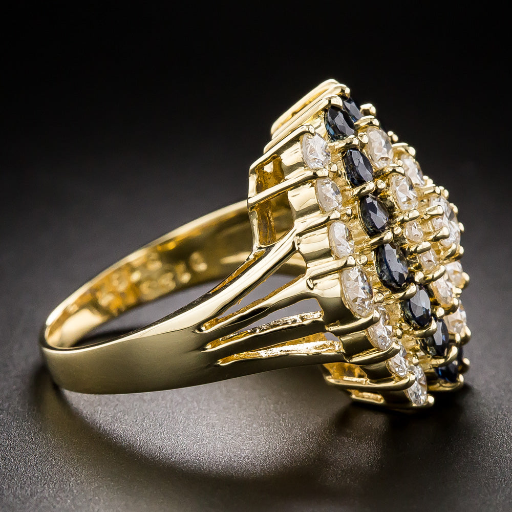 Estate Hexagonal Sapphire and Diamond Cluster Ring - 2