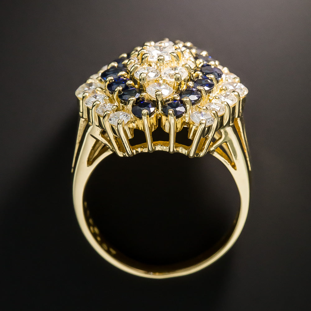 Estate Hexagonal Sapphire and Diamond Cluster Ring - 3
