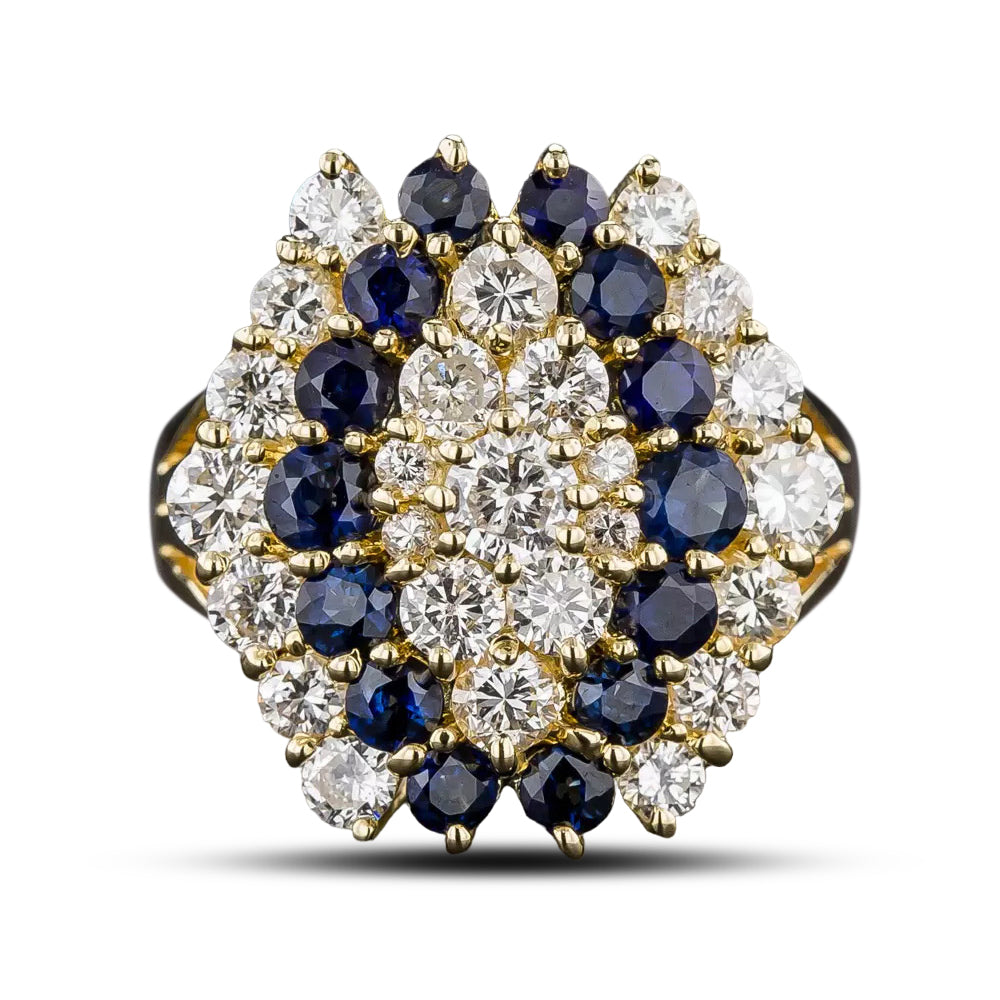 Estate Hexagonal Sapphire and Diamond Cluster Ring - 4
