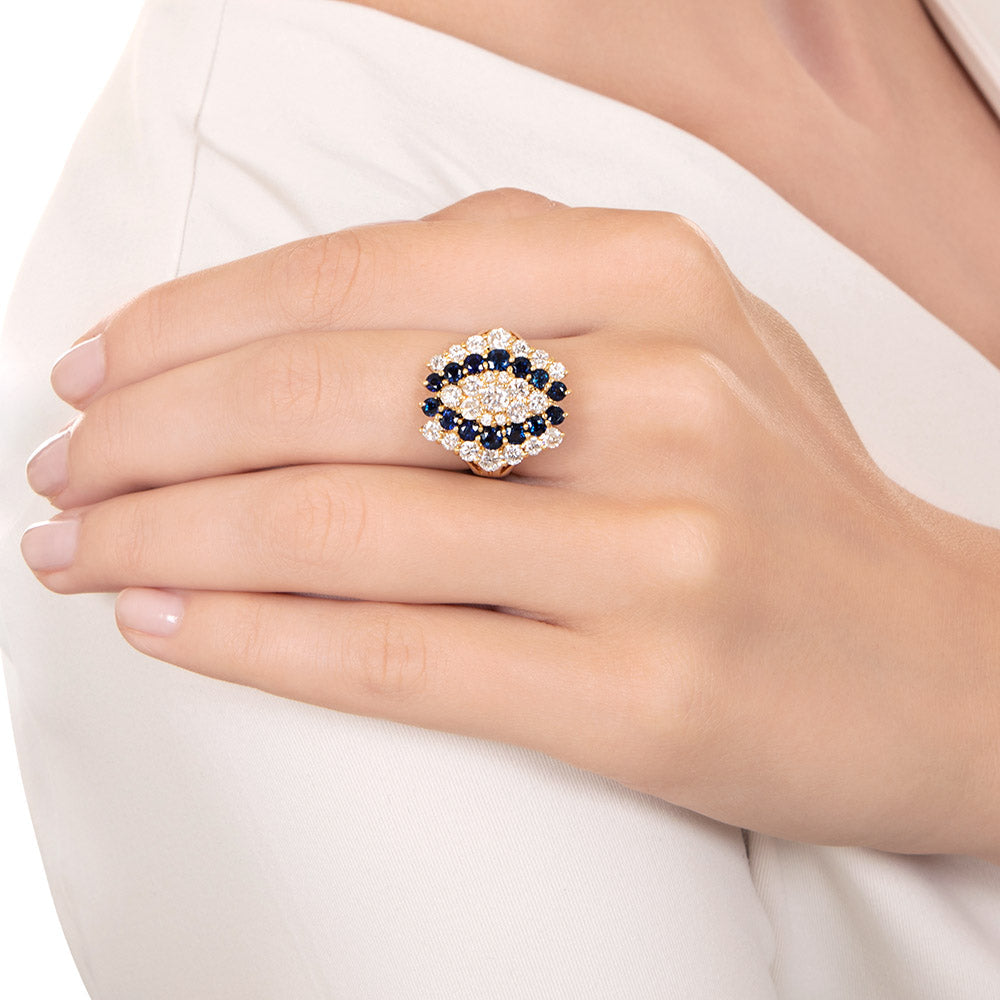 Estate Hexagonal Sapphire and Diamond Cluster Ring - 5