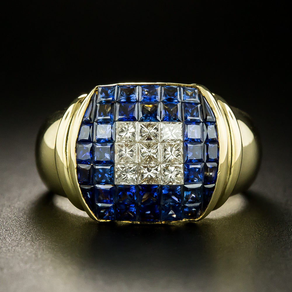 Estate Invisibly-Set Sapphire and Diamond Ring, Size 7 1/4 - 1