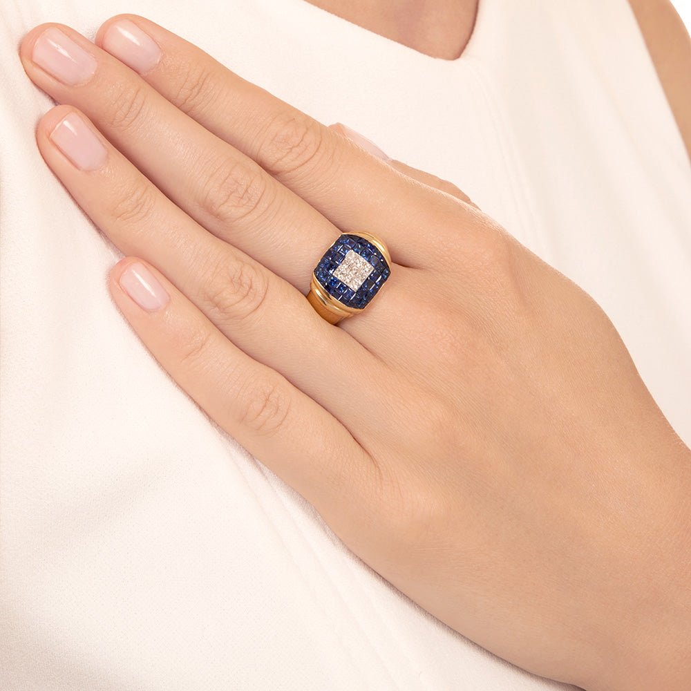 Estate Invisibly-Set Sapphire and Diamond Ring, Size 7 1/4 - 5
