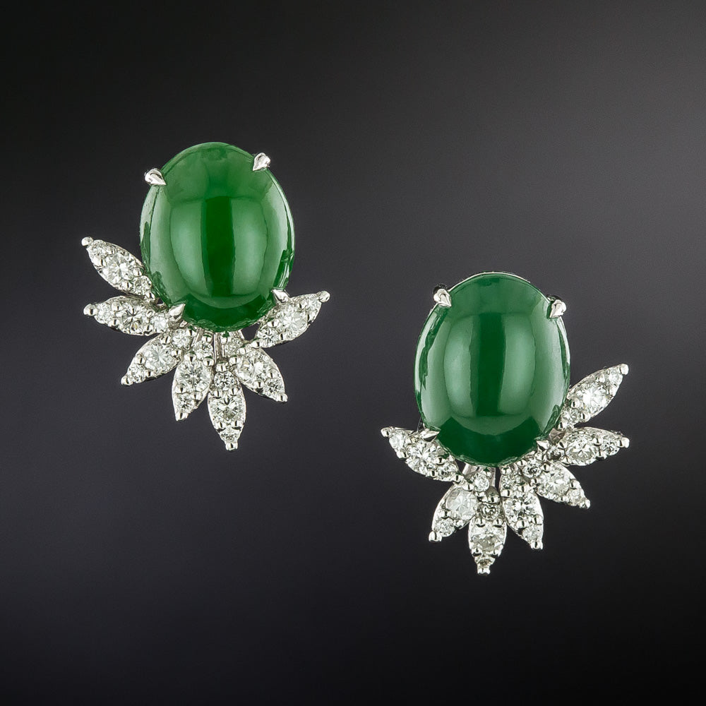Estate Jade and Diamond Earrings - 3