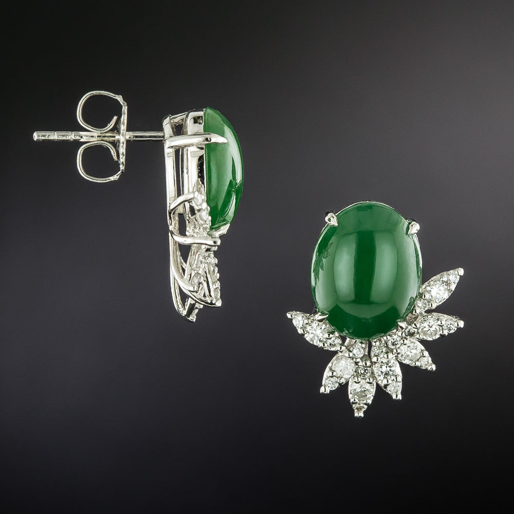 Estate Jade and Diamond Earrings - 4