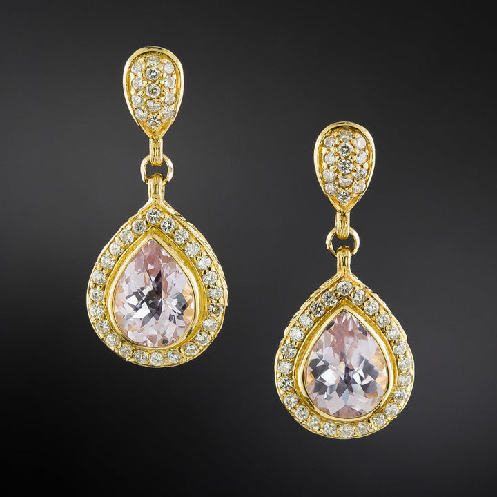 Estate Kunzite and Diamond 18K Dangle Earrings by Stephen Dweck