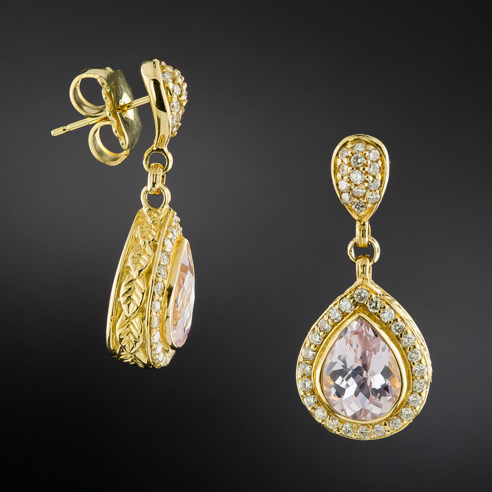 Estate Kunzite and Diamond 18K Dangle Earrings by Stephen Dweck - 3