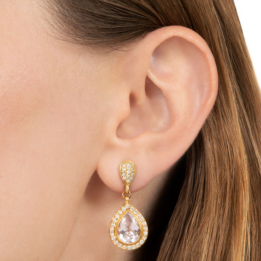 Estate Kunzite and Diamond 18K Dangle Earrings by Stephen Dweck - 5