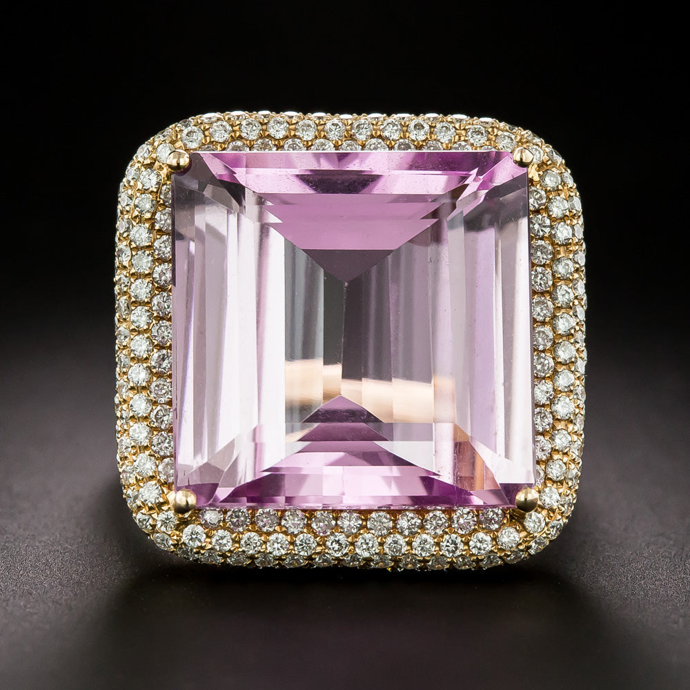 Estate Kunzite and Pavé Diamond Ring - 2
