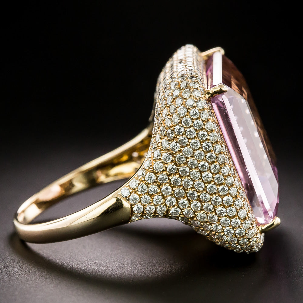 Estate Kunzite and Pavé Diamond Ring - 3