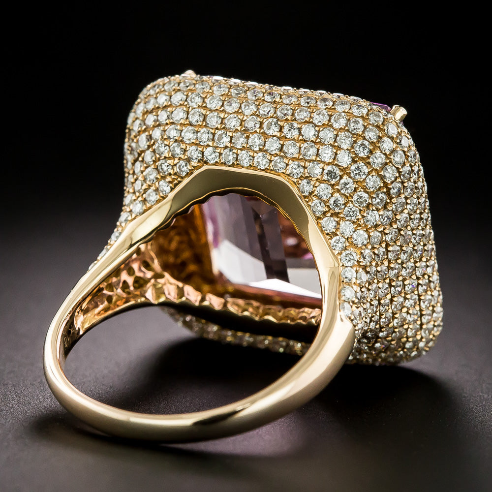 Estate Kunzite and Pavé Diamond Ring - 4